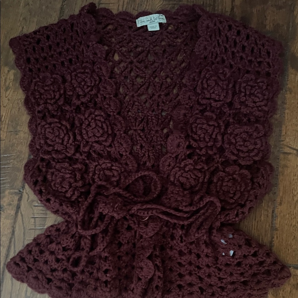 Live and Let Live Maroon Crochet Cardigan